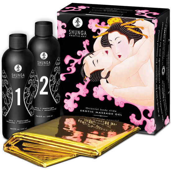 SHUNGA – GEL DE MASSAGE ÉROTIQUE ORIENTAL CORPS À CORPS FRAISES ET CAVA