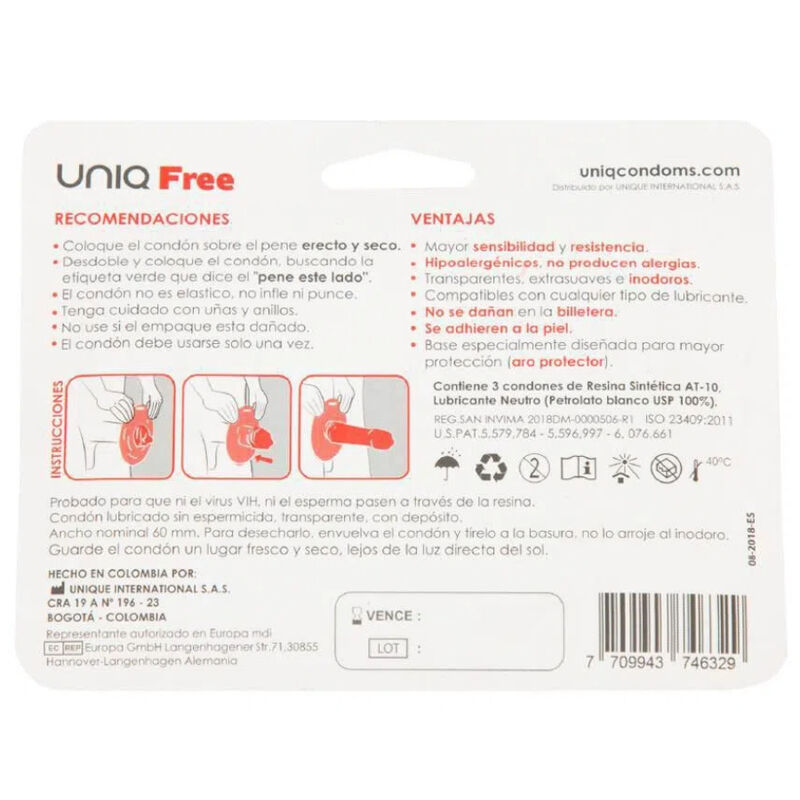 UNIQ - FREE PRÉSERVATIFS SANS LATEX AVEC ANNEAU DE PROTECTION 3 UNITÉS – Image 2