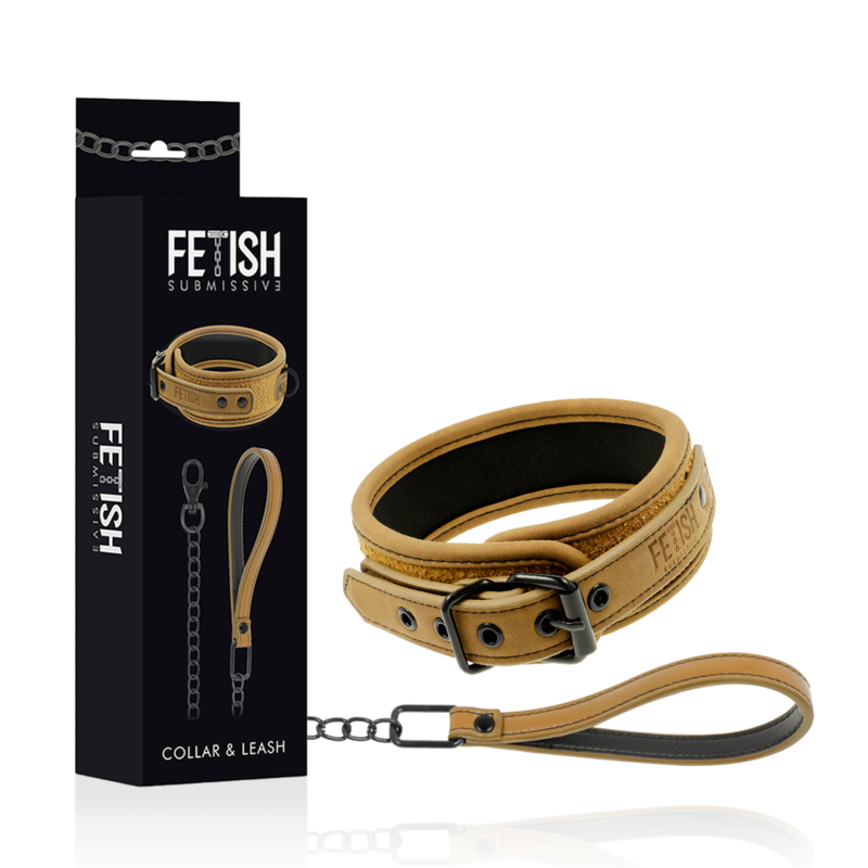 FETISH SUBMISSIVE ORIGEN – COLLIER DOUBLÉ EN NÉOPRÈNE AVEC CHAÎNE