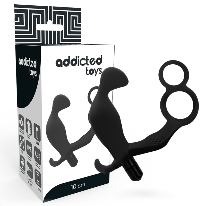 ADDICTED TOYS – PLUG ANAL AVEC DOUBLE ANNEAU PÉNIS ET TESTICULES NOIR