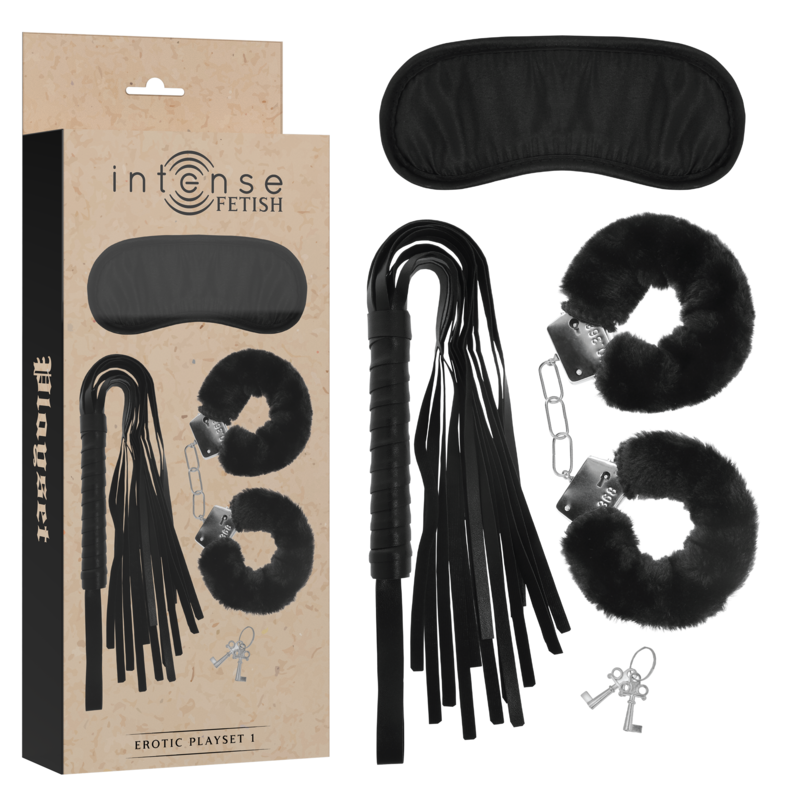 INTENSE – FETISH PLAYSET ÉROTIQUE 1 AVEC MENOTTES, MASQUE AVEUGLE ET FLOGGER