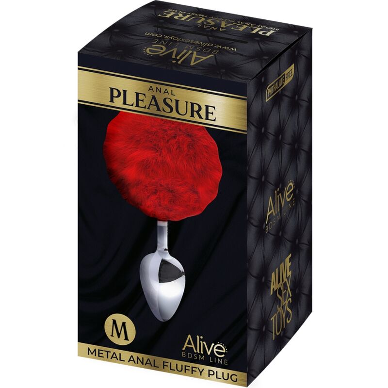 img_159247_cf0876a5f480fa46130bb2d13386e5a5_1.jpg ALIVE - PLUG DE PLAISIR ANAL LISSE MÉTAL FLUFFY ROUGE TAILLE M – Image 2