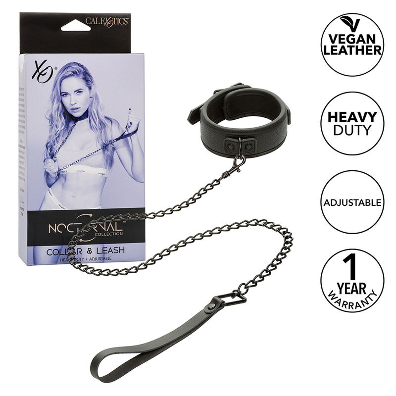 CALEXOTICS – NOCTURNAL COLLIER ET LAISSE EN CUIR RÉGLABLE NOIR