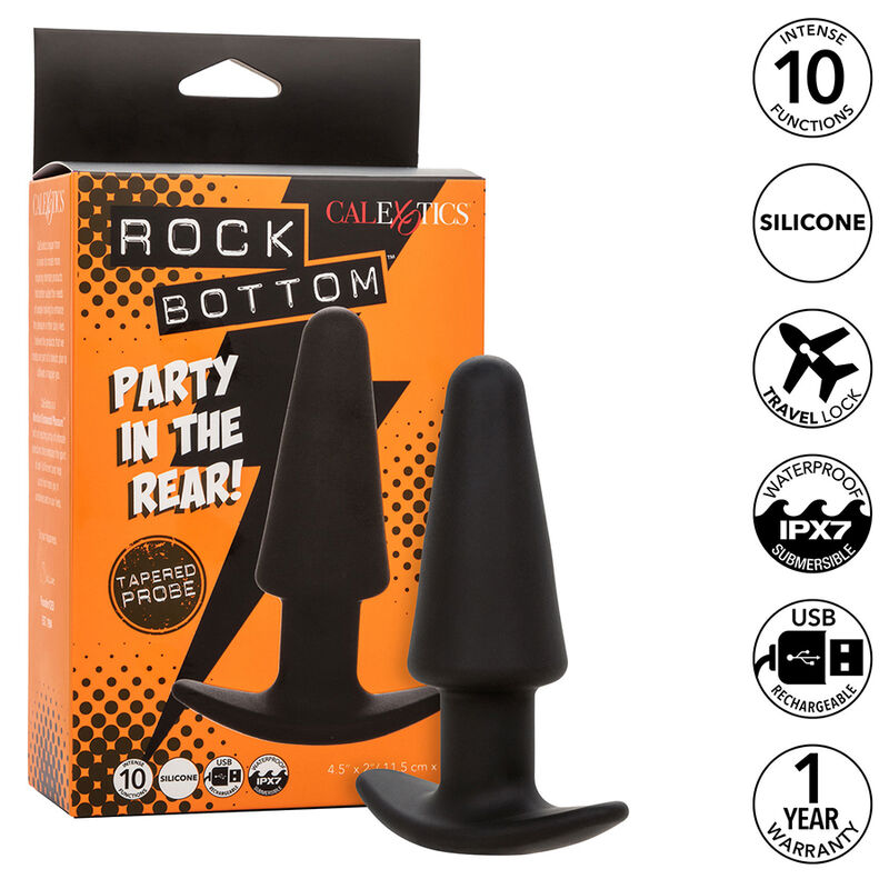 CALEXOTICS – ROCK BOTTOM TAPERED ANAL PLUG 10 VIBRATIONS SILICONE NOIR