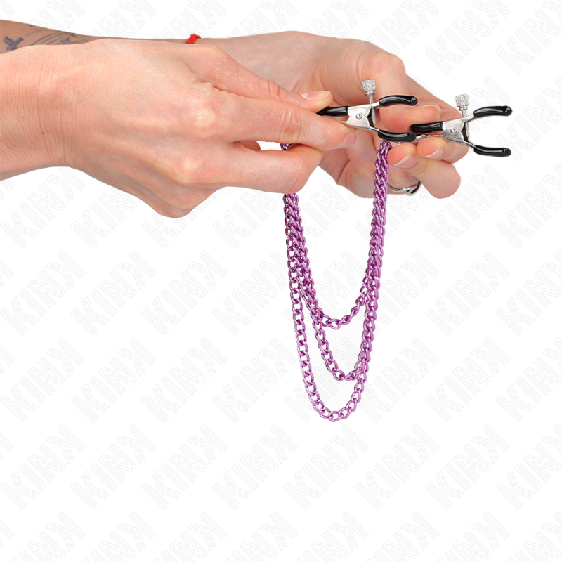 img_186676_5219d8f4d3328a1ac8785fa335766f37_1.png KINK - PINCES À METELIER AVEC 3 CHAÎNES VIOLET 20/23/28 CM – Image 4