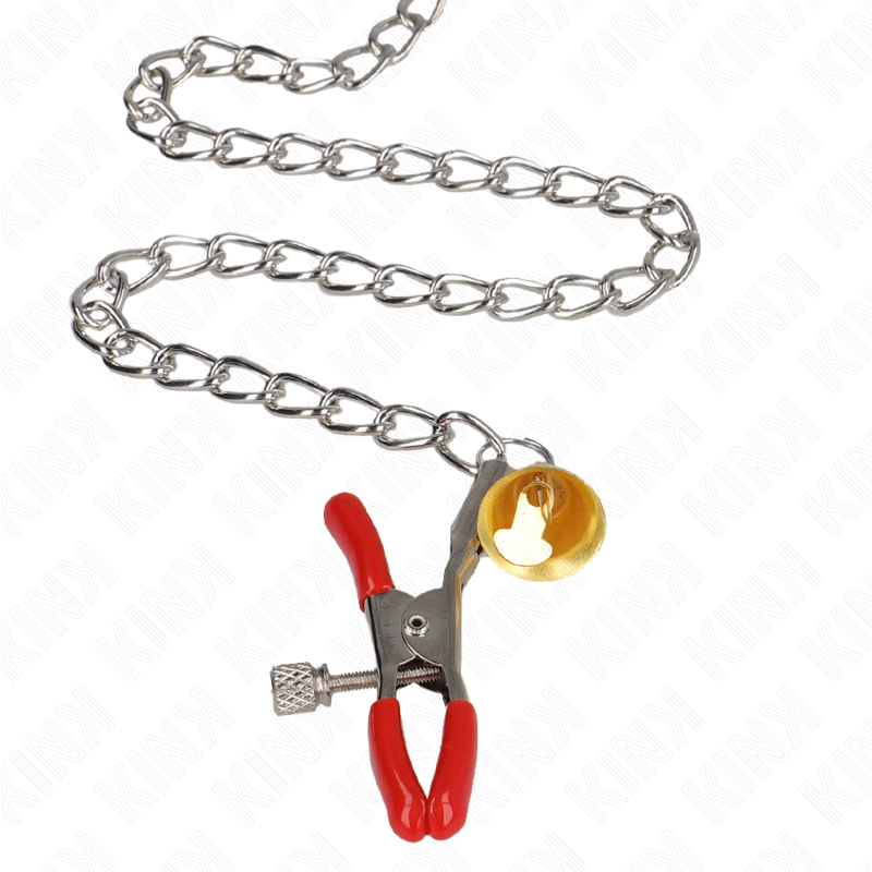 img_187341_bb05e70095d88453e0710e3e67374d4a_1.png KINK - PINCES À TAMELON ET CLITO BELL TRIPLE ROUGE AVEC CHAINE 30 CM – Image 4