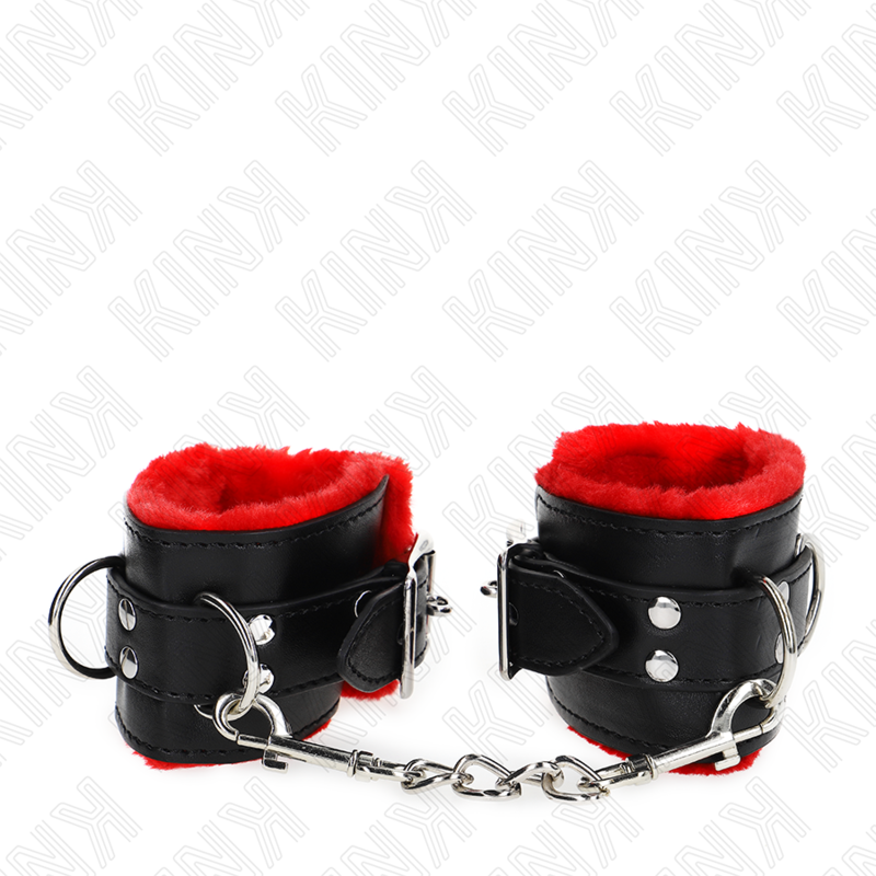 img_187363_7d8271be2762867103abf7312abf3642_1.png KINK - APPUI-POIGNETS DOUBLÉS DE FOURRURE AVEC TROUS CARRÉS CEINTURE ROUGE ET NOIRE RÉGLABLE 17-29 CM X 6 CM – Image 3
