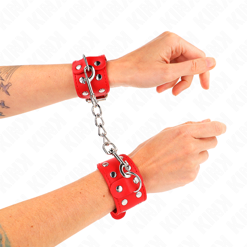 img_187737_9cdd5159839e90aafe2c13cec3ff6278_1.png KINK - BRACELETS AVEC DOUBLE LIGNE DE CLOUS RÉGLABLES ROUGE – Image 3
