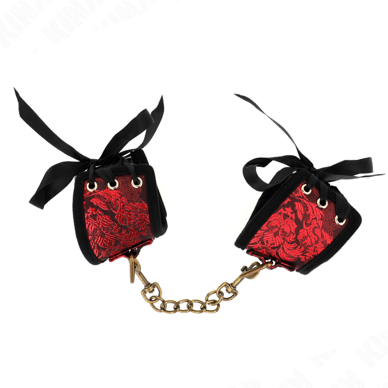 img_187740_0933b317759a1d9e77dd2f28bfc960d6_1.png KINK - ATTACHE-POIGNETS SCANDAL DÉTAILS DENTELLE ROUGE-NOIR 24,5 CM X 6,5 CM – Image 2
