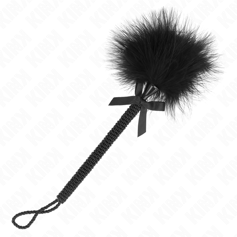 KINK – Baguette en corde de nylon avec plumes chatouillantes et noeud noir 25 cm