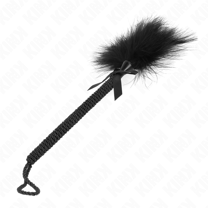 img_188893_088dc1c86b9b2edc25eff722a971dbbf_1.png KINK - Baguette en corde de nylon avec plumes chatouillantes et noeud noir 25 cm – Image 2