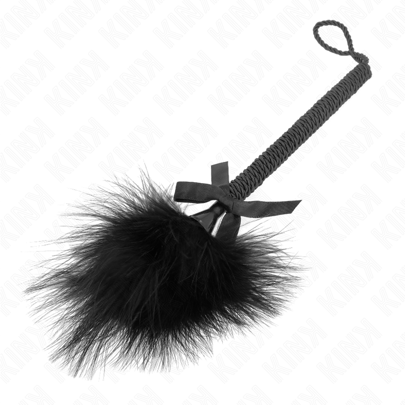 img_188895_3a5e28b1a39a1110da046fce0b182178_1.png KINK - Baguette en corde de nylon avec plumes chatouillantes et noeud noir 25 cm – Image 4
