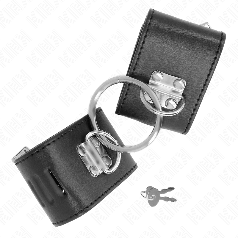 img_189303_bfb4989962fee8a195a39d04f2ce3d65_1.png KINK - APPUI-POIGNETS FIXES AVEC ANNEAU ET FERMETURE PAR CADENAS NOIR AJUSTABLE 16-23 CM X 5,5 CM – Image 2