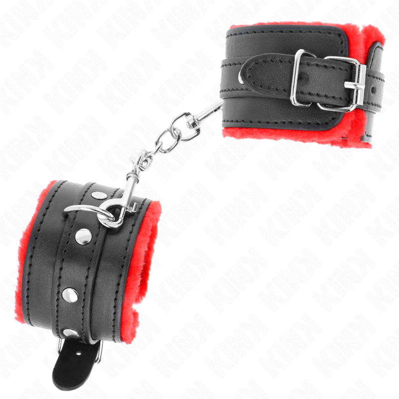 img_189377_062240131caaf8160f07415b77d456bd_1.png KINK - APPUI-POIGNETS DOUBLÉS DE FOURRURE PREMIUM ROUGE AVEC CEINTURE NOIRE RÉGLABLE 17-29 CM X 6 CM – Image 2