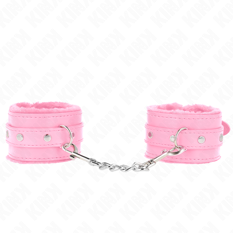 KINK – APPUI-POIGNETS DOUBLÉS DE FOURRURE PREMIUM ROSE AVEC CEINTURE ROSE RÉGLABLE 17-29 CM X 6 CM