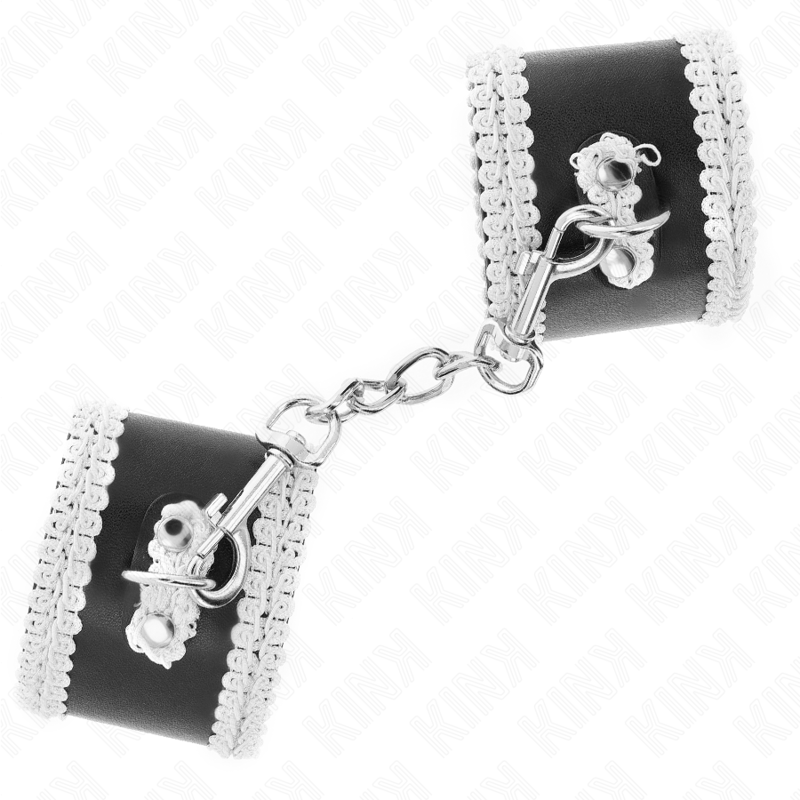 img_189440_26516a975724736b3c96bb727cee0cf3_1.png KINK - APPUI-POIGNETS NOIR AVEC DENTELLE DÉCORÉE BLANCHE RÉGLABLE 20-23 CM X 5,5 CM – Image 2