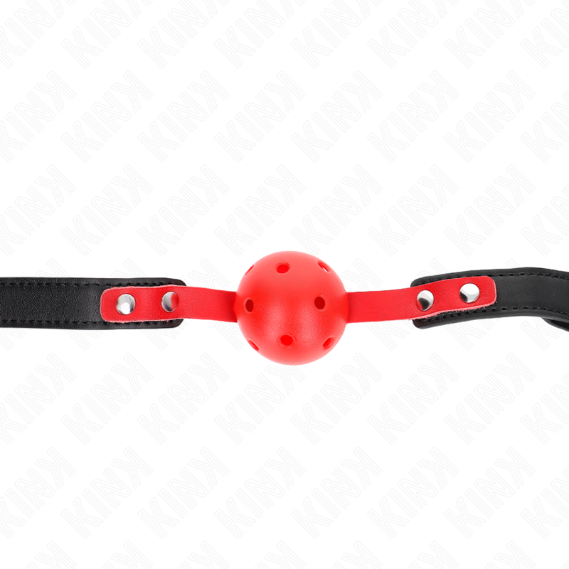 KINK – BALLE DURE CREUSE ROUGE 4 CM GAG BRACELET NOIR 60 x 2 CM AJUSTABLE 37-52 CM