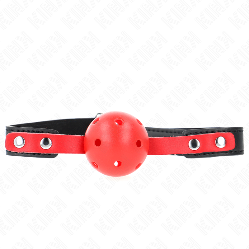 img_189673_eac8c6cbbb8cc9343e2f5f09c914840b_1.png KINK - BALLE DURE CREUSE ROUGE 4 CM GAG BRACELET NOIR 60 x 2 CM AJUSTABLE 37-52 CM – Image 2