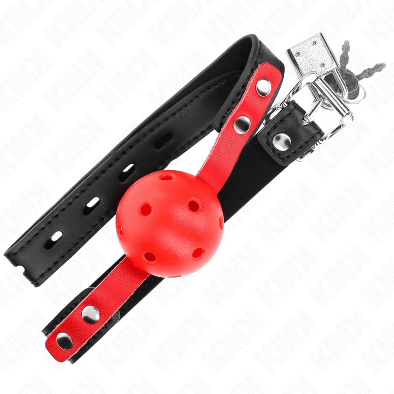 img_189675_161a5d34edeff6517599721a80320d7e_1.png KINK - BALLE DURE CREUSE ROUGE 4 CM GAG BRACELET NOIR 60 x 2 CM AJUSTABLE 37-52 CM – Image 4