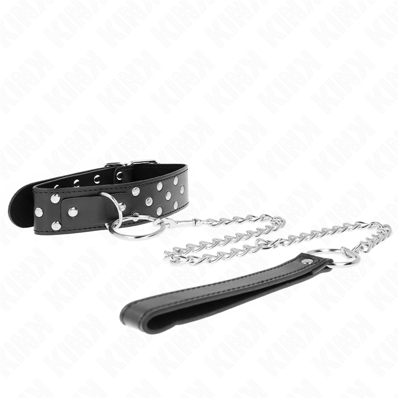 KINK – COLLIER RIVET ANNEAU AVEC CEINTURE 65 CM NOIR AJUSTABLE 36-50 CM X 3,8 CM