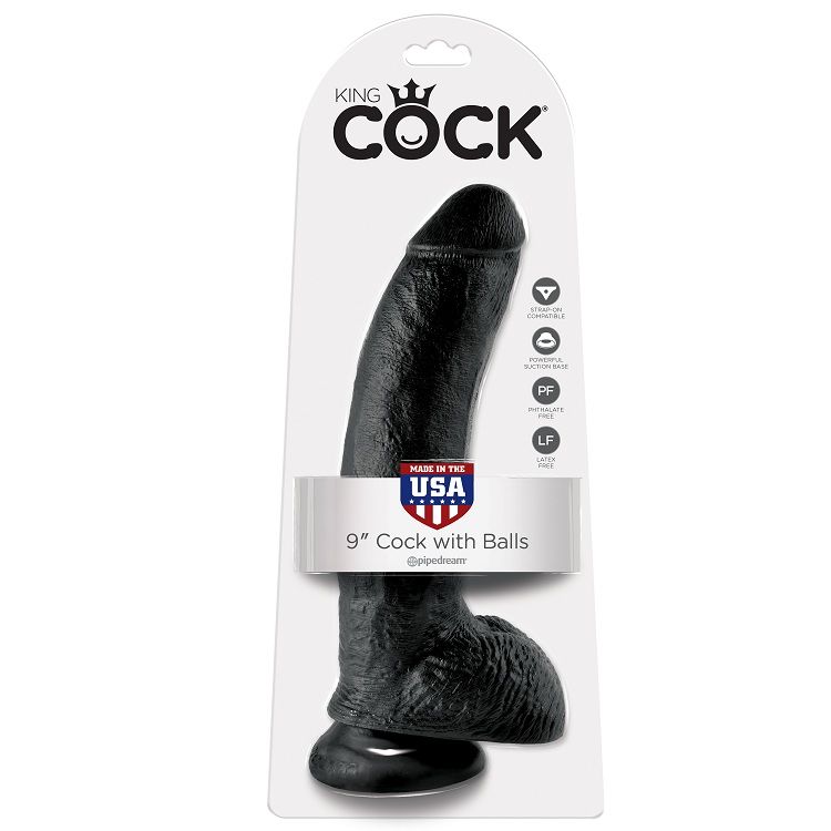 KING COCK – 9 GODE NOIR AVEC BOULES 22.9 CM